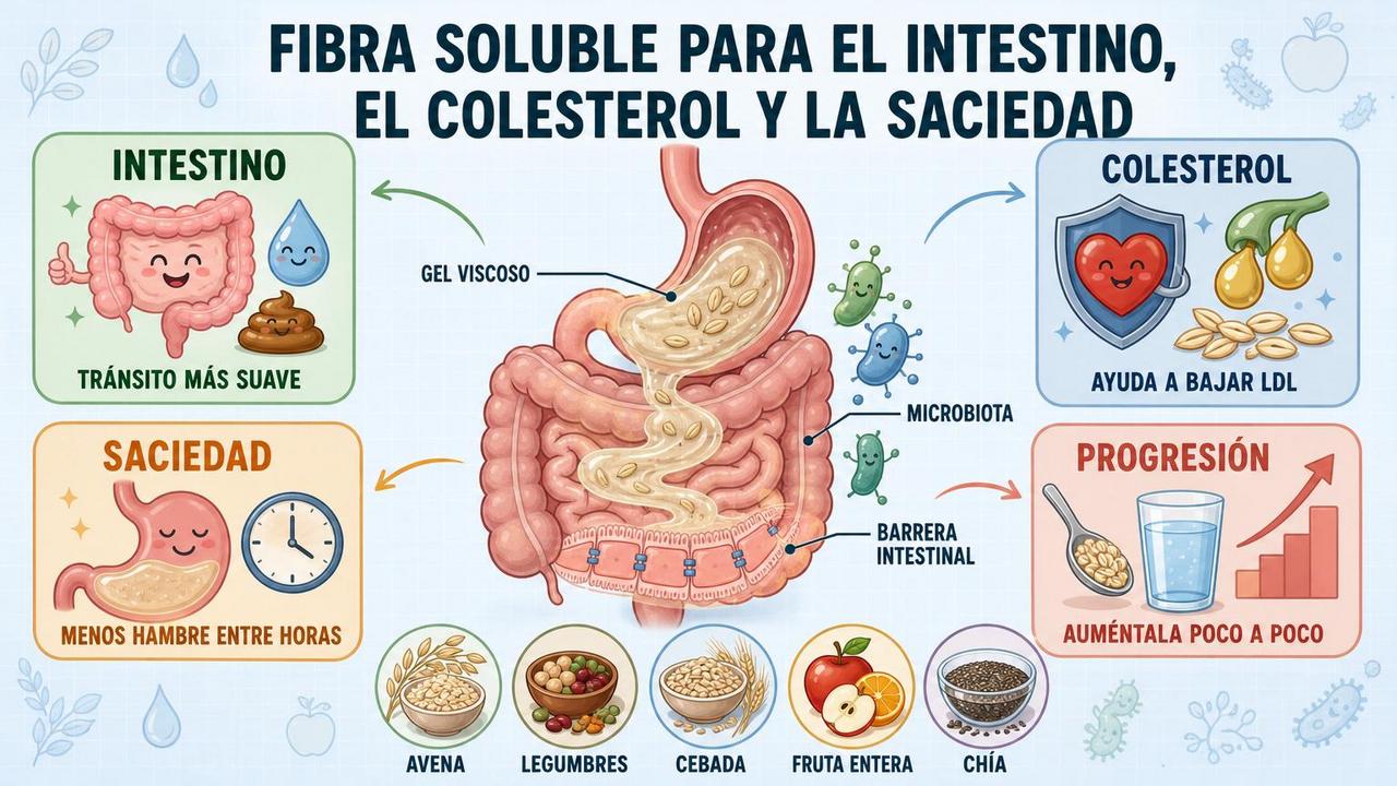 Cuatro claves de la fibra soluble: intestino, LDL, saciedad y progresión.