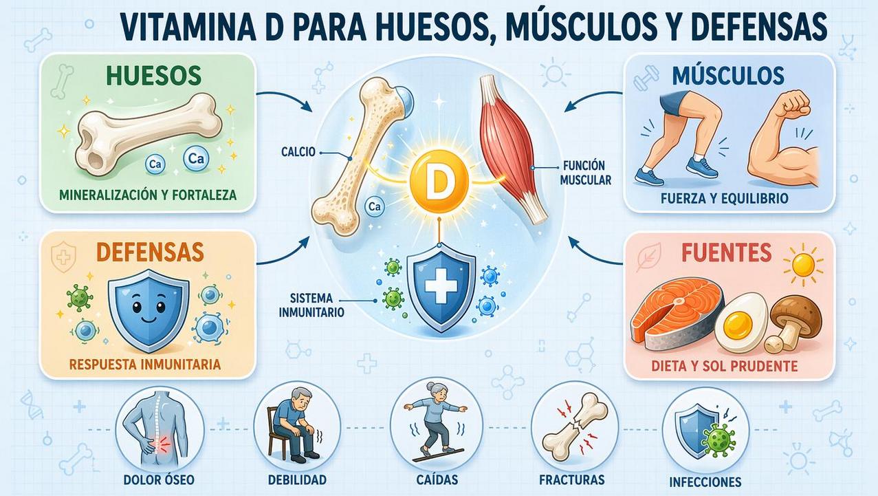 Huesos, músculos, defensas y fuentes dietéticas: los pilares clave de la vitamina D.
