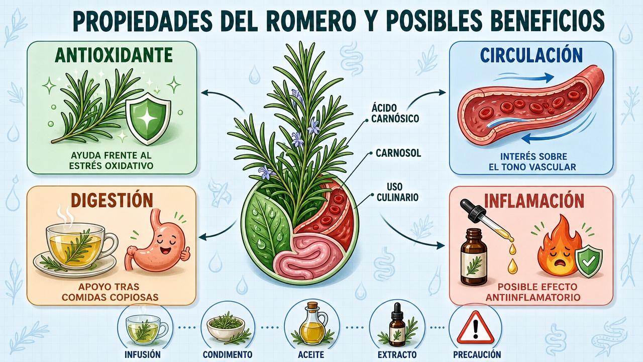Antioxidantes, digestión, circulación e inflamación: cuatro claves sobre las propiedades del romero.
