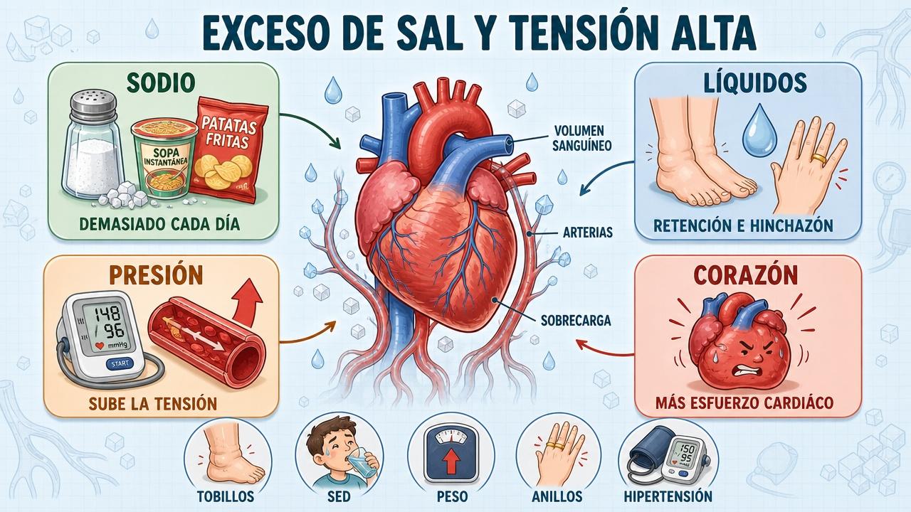 Sodio, líquidos, presión y corazón: claves del impacto cardiovascular de la sal.