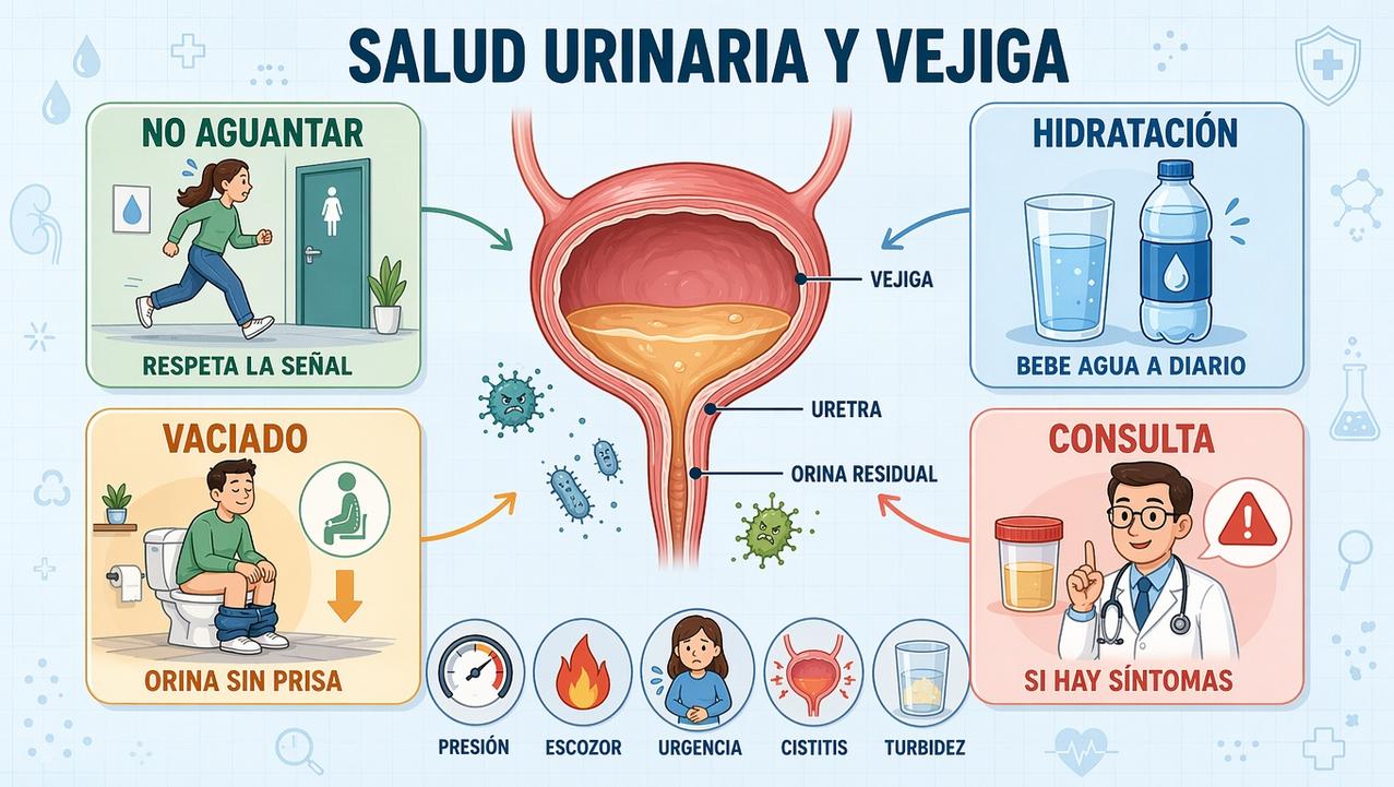 Cuatro hábitos clave para proteger la vejiga y prevenir infección urinaria.