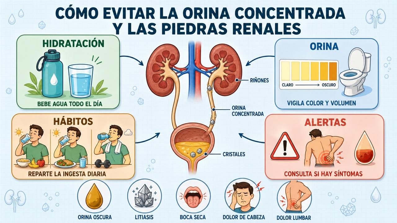 Hidratación, control de la orina, hábitos y alertas para proteger los riñones.