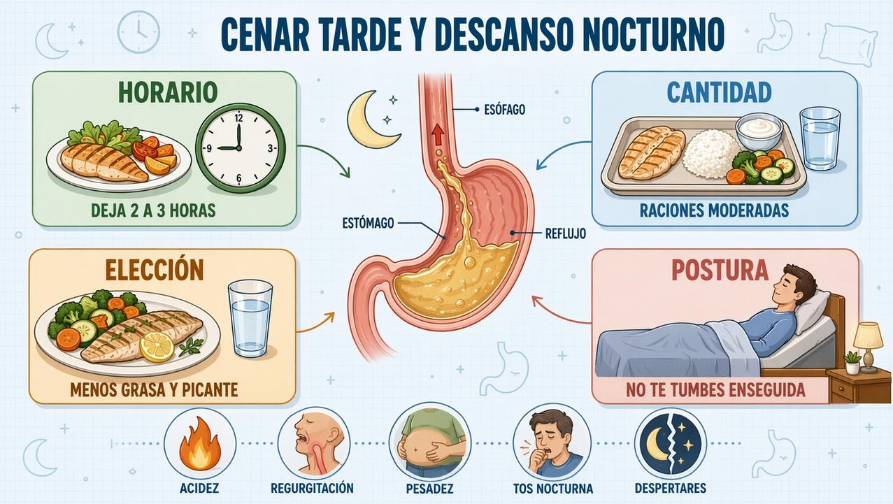 Horario, cantidad, elección y postura influyen en la digestión nocturna.