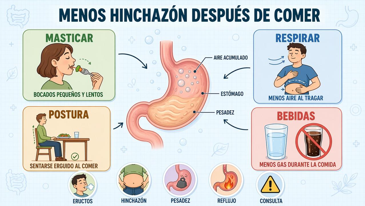 Masticar, respirar, postura y bebidas: claves para reducir la hinchazón.