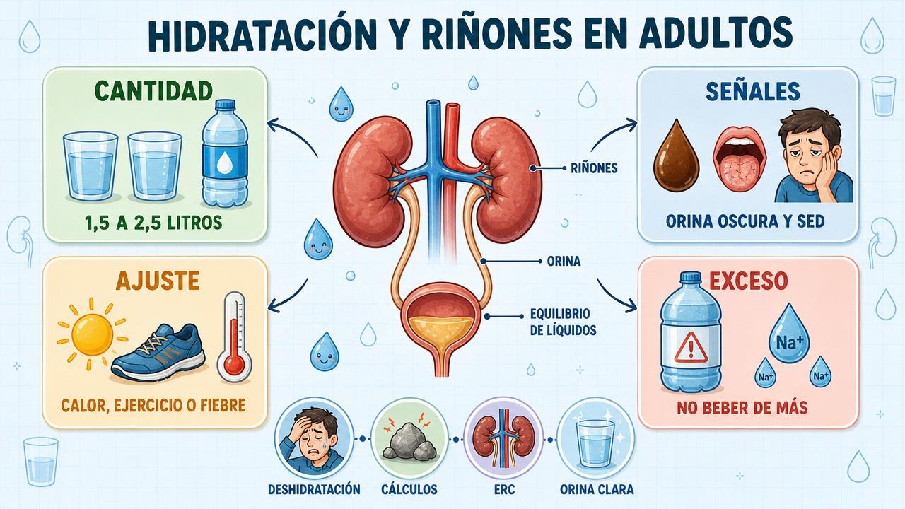 Cantidad, señales, ajuste y exceso: claves para cuidar los riñones.