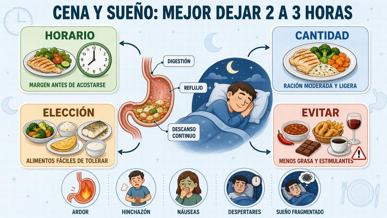 Horario, cantidad, elección y evitación: pilares para cenar y dormir mejor.