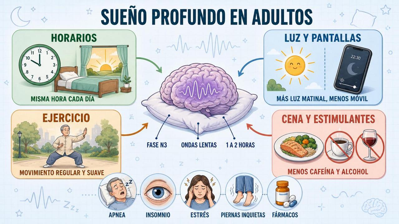 Horarios, luz, ejercicio y cena ligera favorecen un sueño profundo reparador.