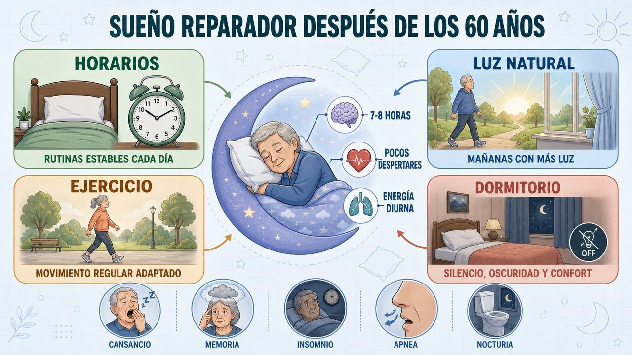 Rutinas, luz, ejercicio y dormitorio adecuado mejoran la calidad del sueño.