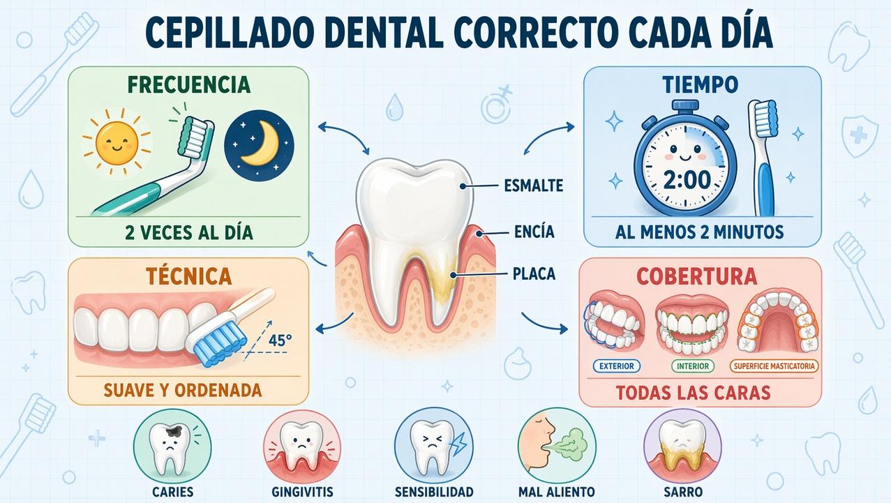 Frecuencia, tiempo, técnica y cobertura marcan un cepillado dental realmente eficaz.