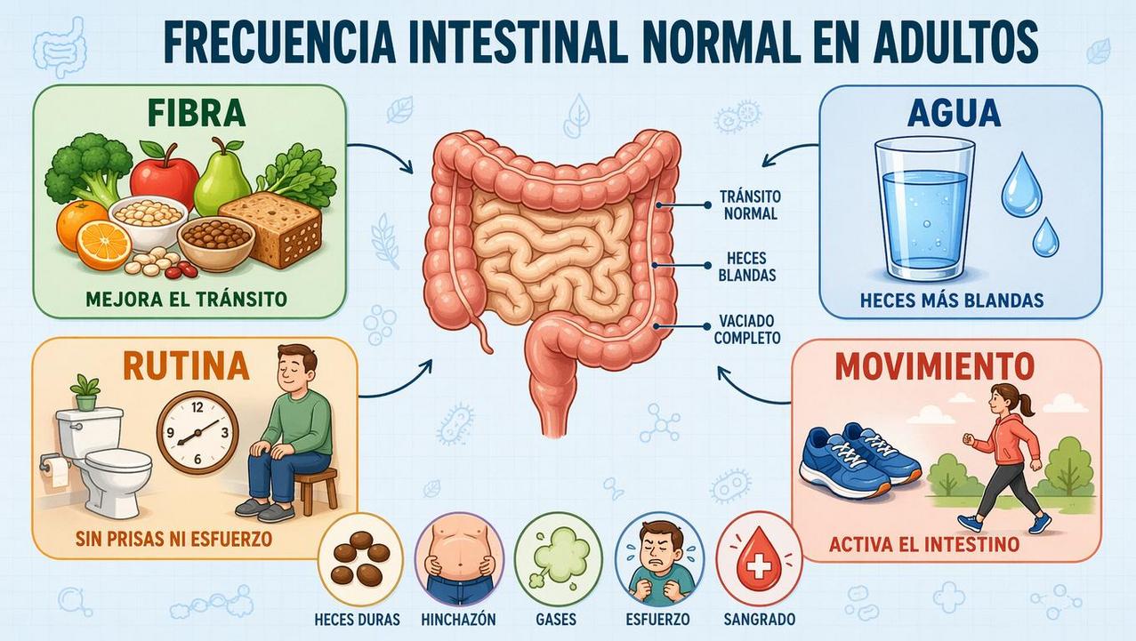 Fibra, agua, rutina y movimiento favorecen un tránsito intestinal saludable.