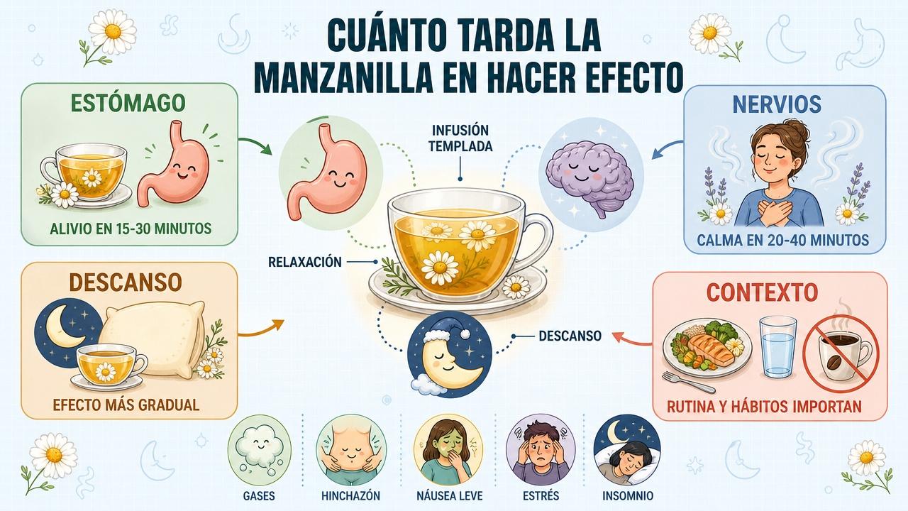Estómago, nervios, descanso y contexto marcan el efecto de la manzanilla.