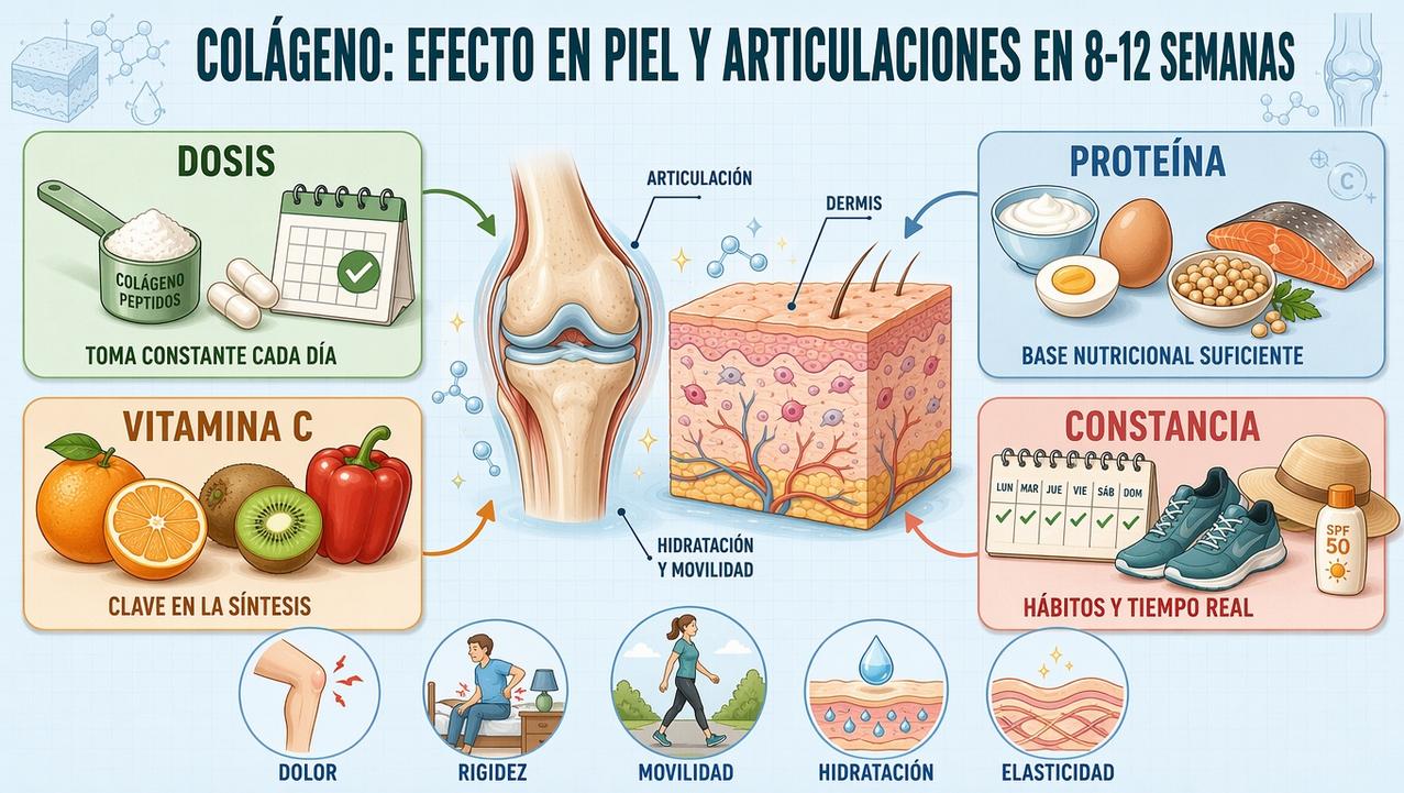 Dosis, proteína, vitamina C y constancia marcan la respuesta del colágeno.