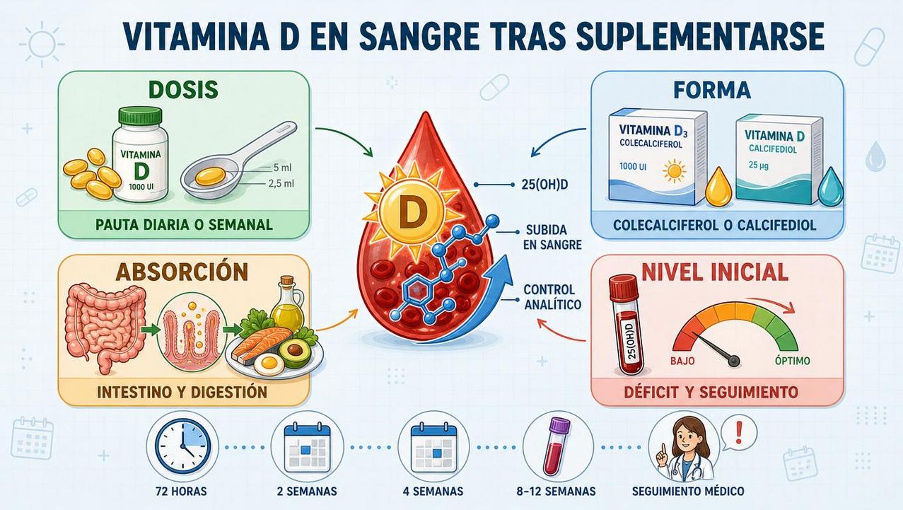 Dosis, forma, absorción y nivel inicial marcan la subida analítica.