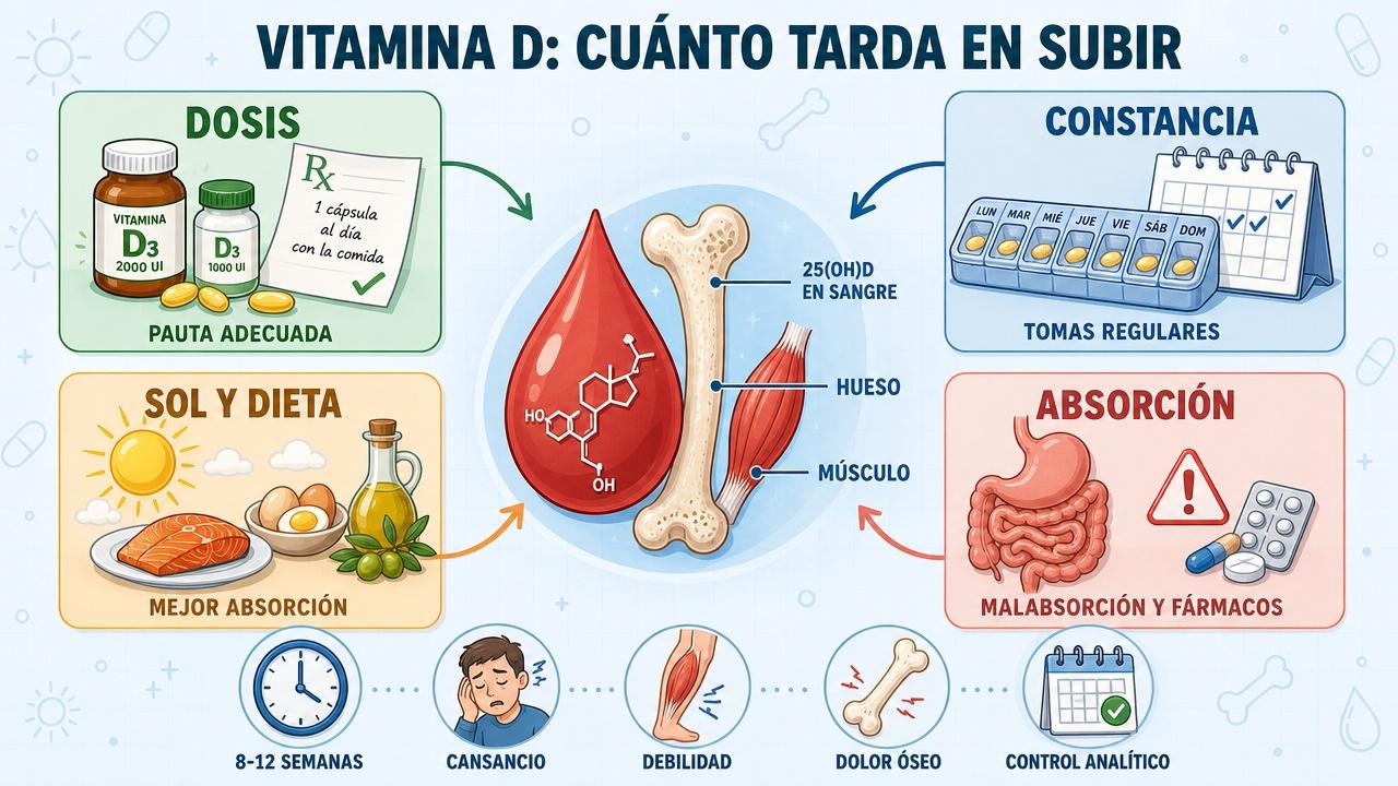 Dosis, constancia, sol y absorción explican cuánto tarda en subir.
