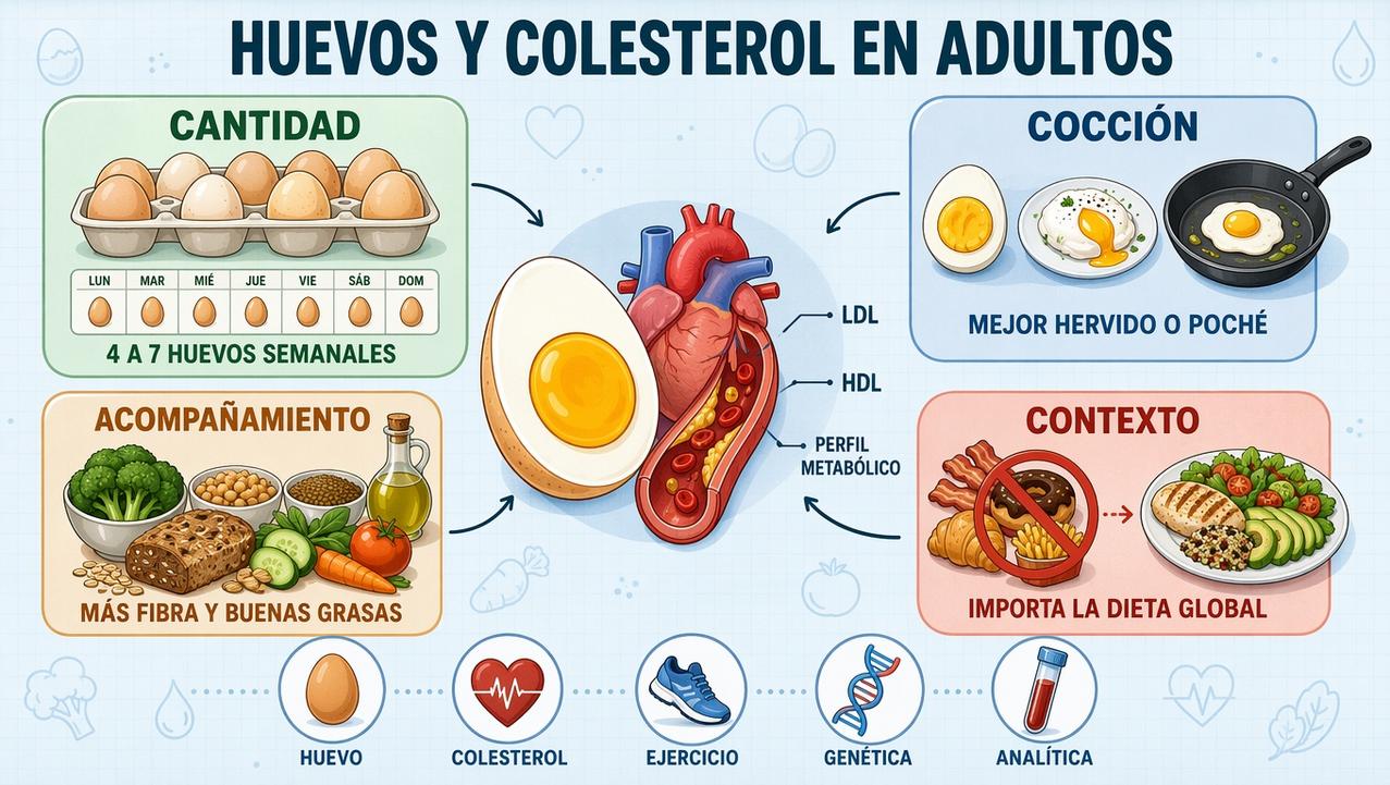 Cantidad, cocción, acompañamientos y dieta global marcan el impacto del huevo.