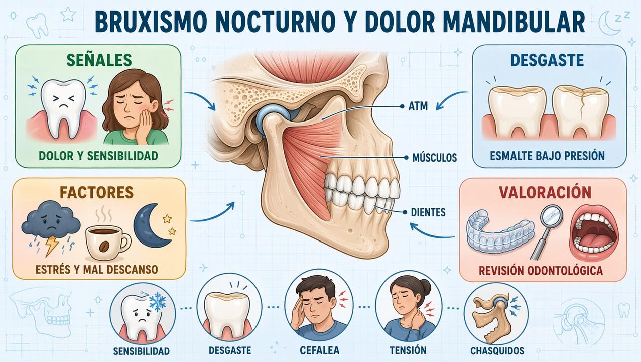 Señales, desgaste, factores y valoración del bruxismo nocturno de un vistazo.