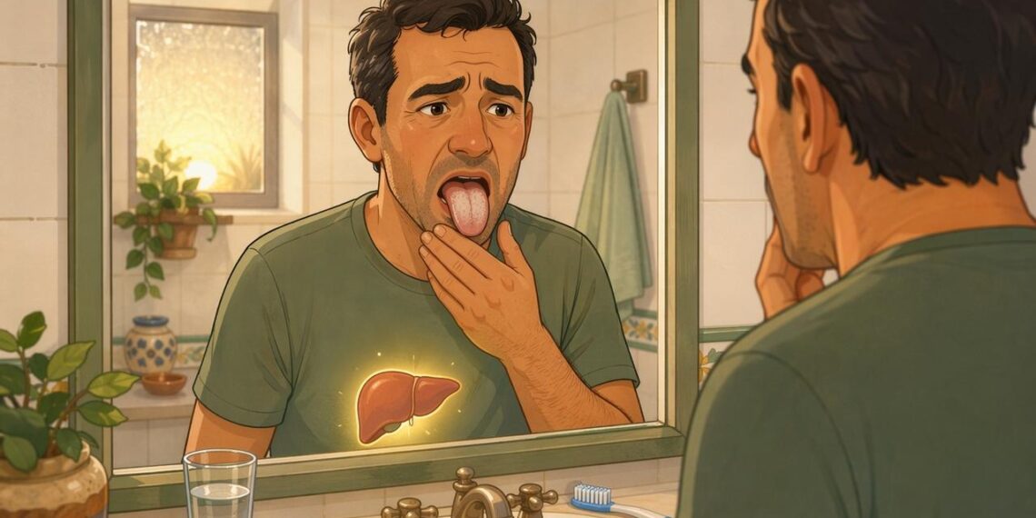 Despertarse con la boca amarga y la lengua blanquecina con frecuencia puede ser una de las primeras señales de sobrecarga e inflamación en el hígado graso