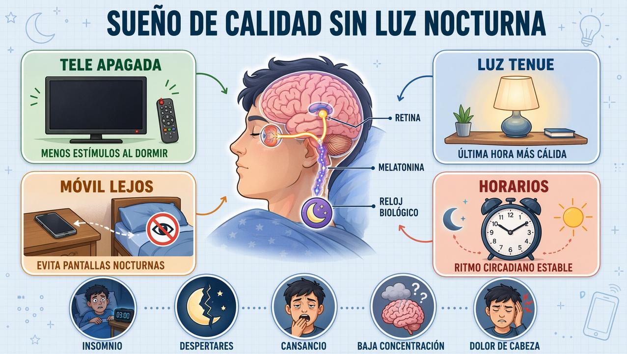 Cuatro hábitos ayudan a reducir la luz nocturna y proteger el sueño.