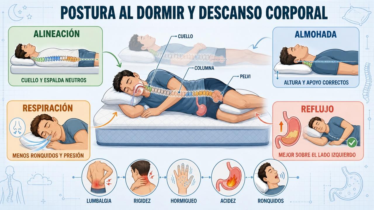 Alineación, almohada, respiración y reflujo: claves de una buena postura nocturna.