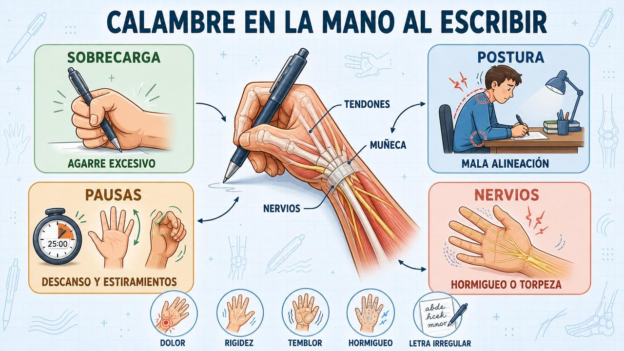 Sobrecarga, postura, pausas y nervios: claves para entender el calambre de escritura.
