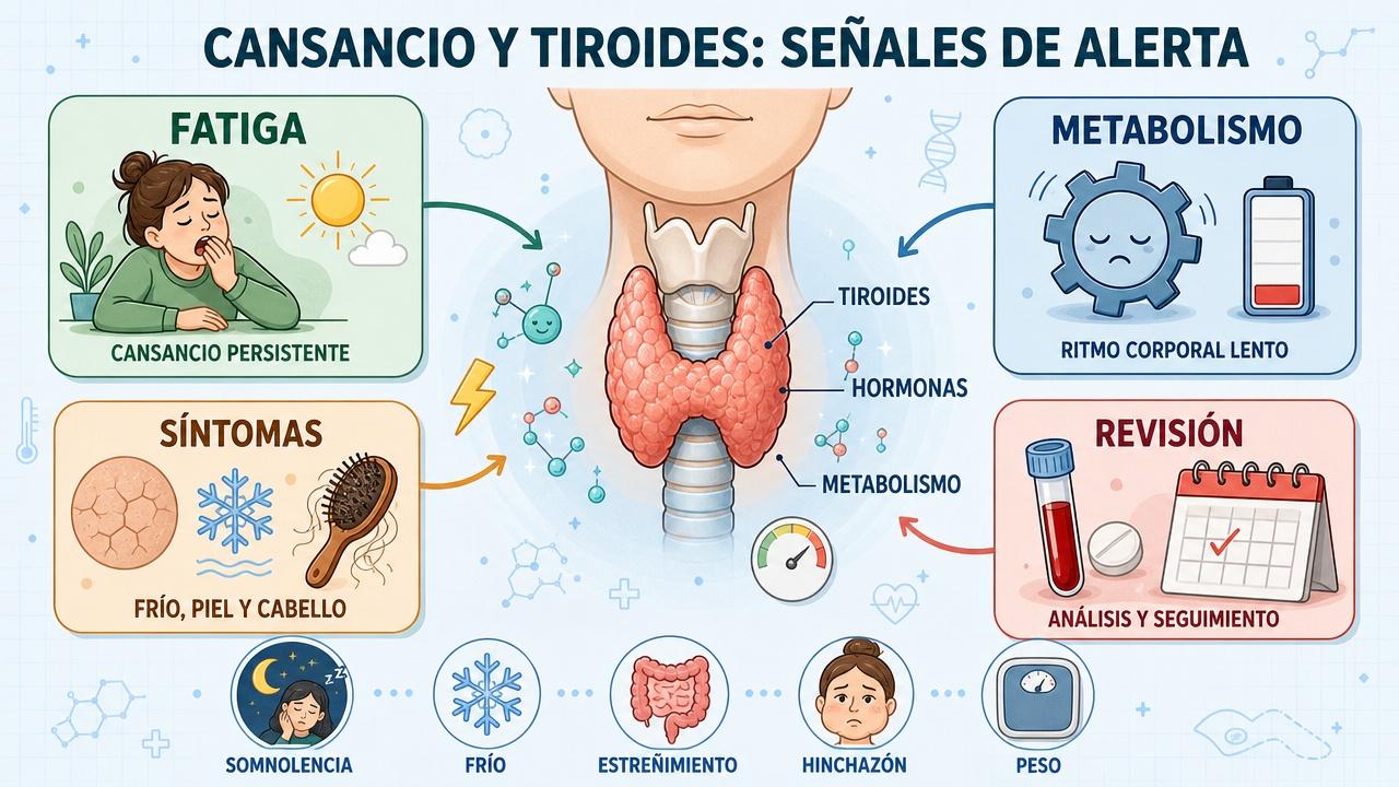 Fatiga, metabolismo lento, síntomas asociados y revisión médica del hipotiroidismo.