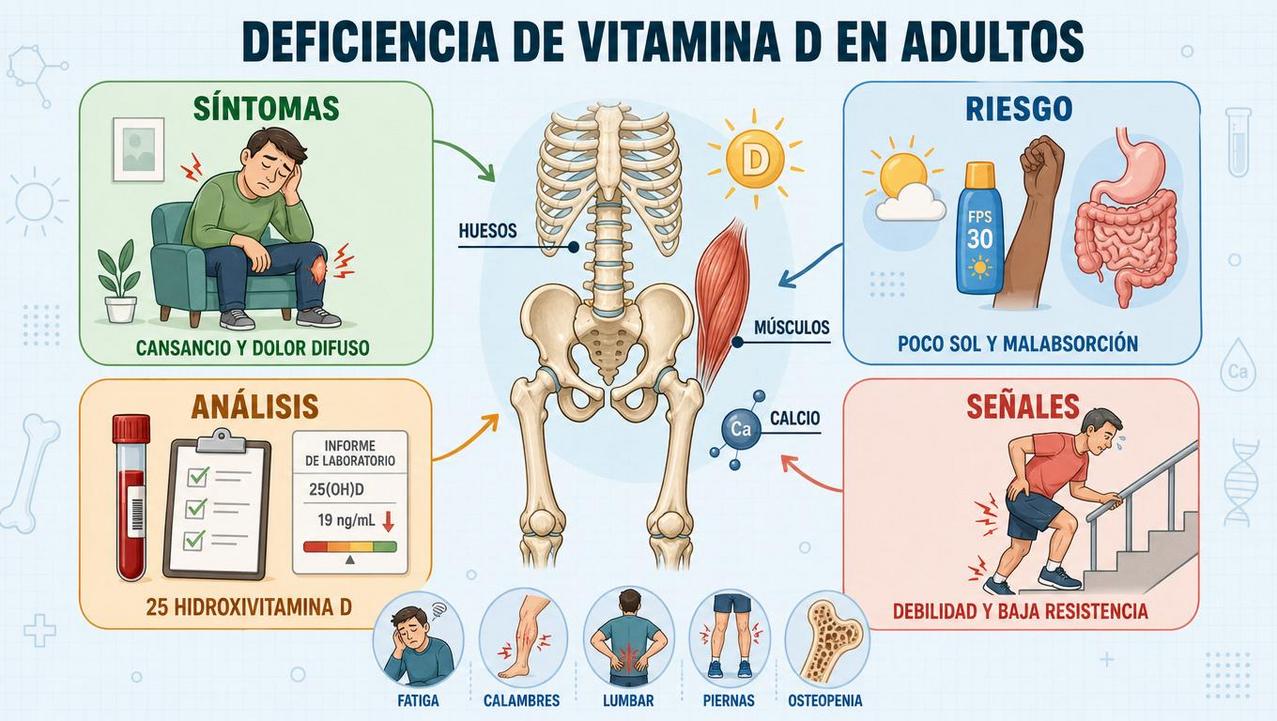 Síntomas, riesgos, análisis y señales clave del déficit de vitamina D.