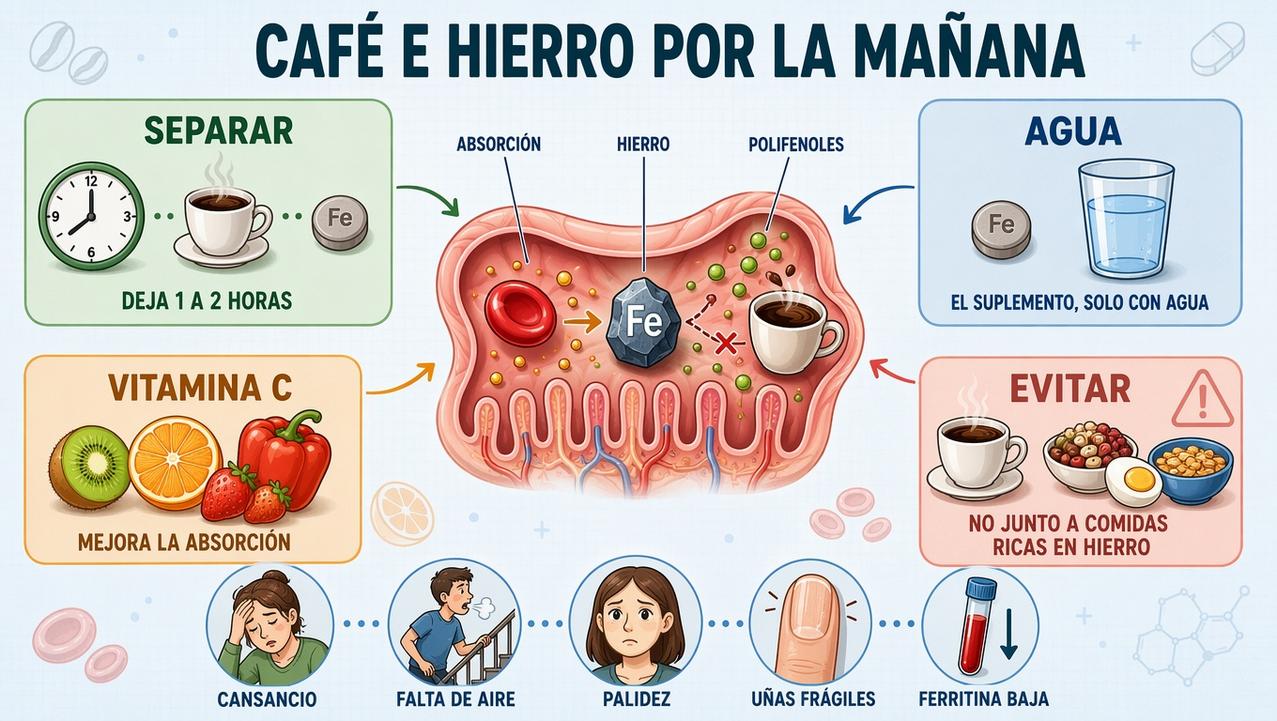 Separar café, usar agua y añadir vitamina C protege mejor el hierro.