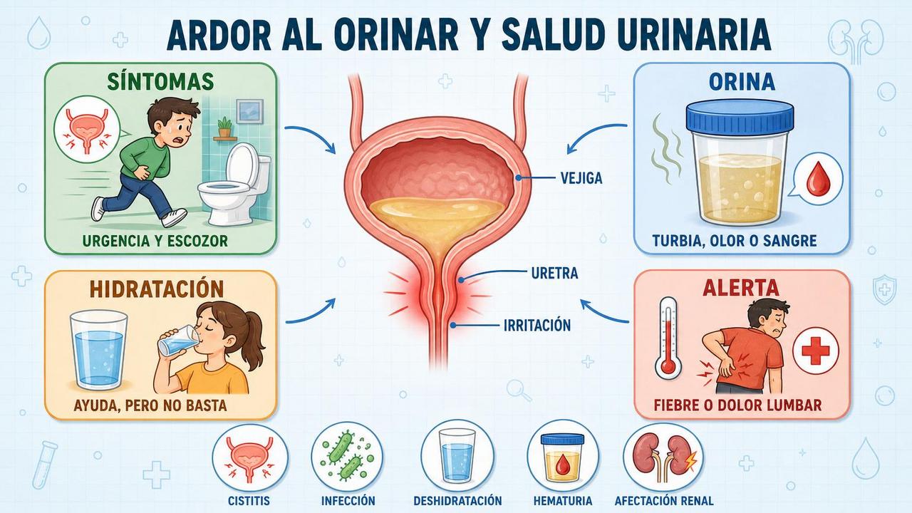 Síntomas, hidratación y señales de alarma para detectar una posible cistitis.
