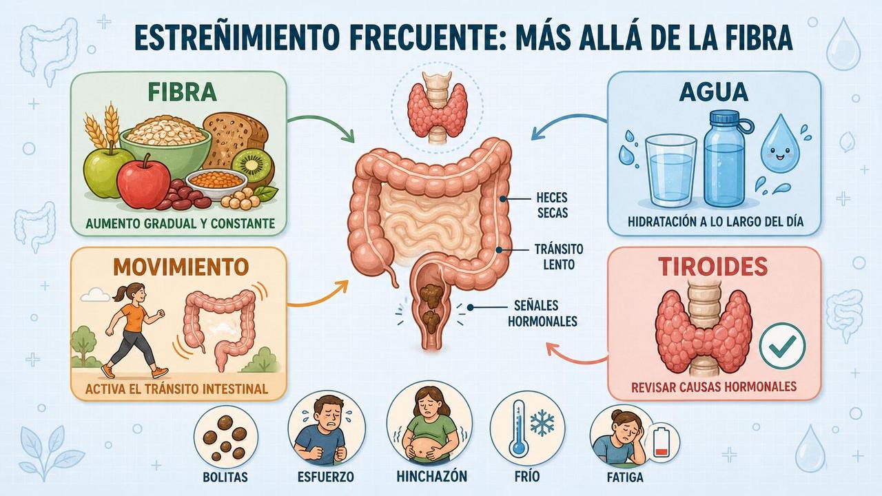 Fibra, agua, movimiento y tiroides: claves para entender el estreñimiento.