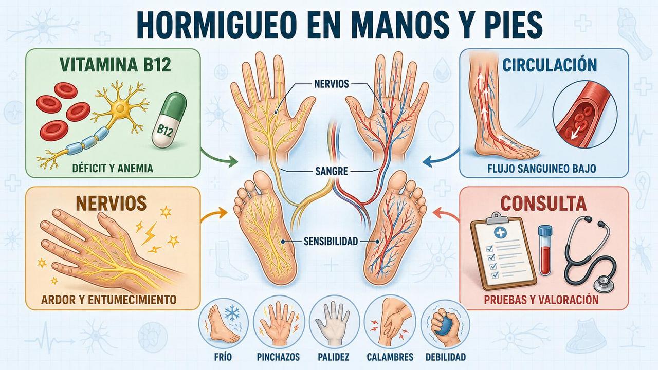 Cuatro claves para entender el hormigueo: B12, circulación, nervios y consulta.