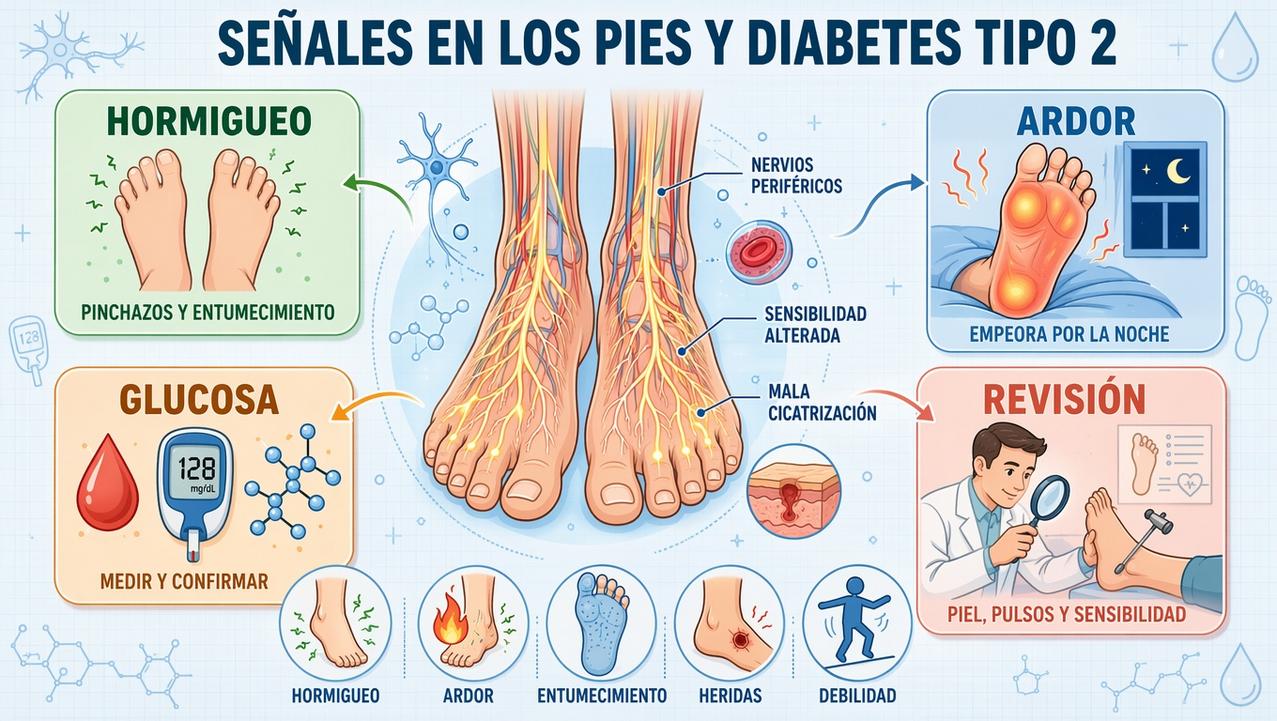 Hormigueo, ardor, glucosa y revisión médica resumen las claves de alerta.