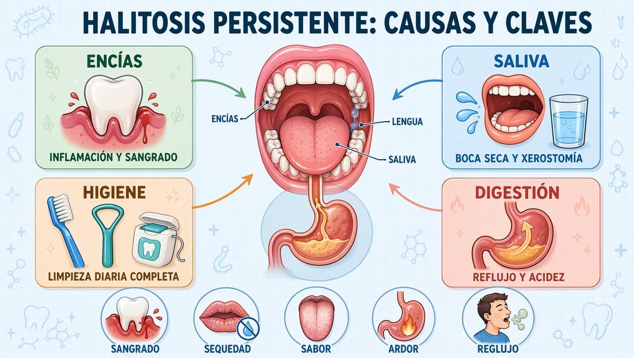 Encías, saliva, higiene y digestión: cuatro claves para entender la halitosis.