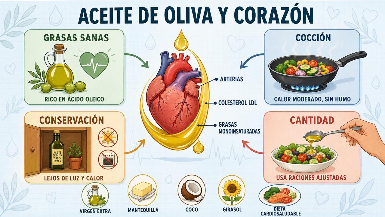 Grasas sanas, cocción, conservación y cantidad: claves del aceite de oliva.