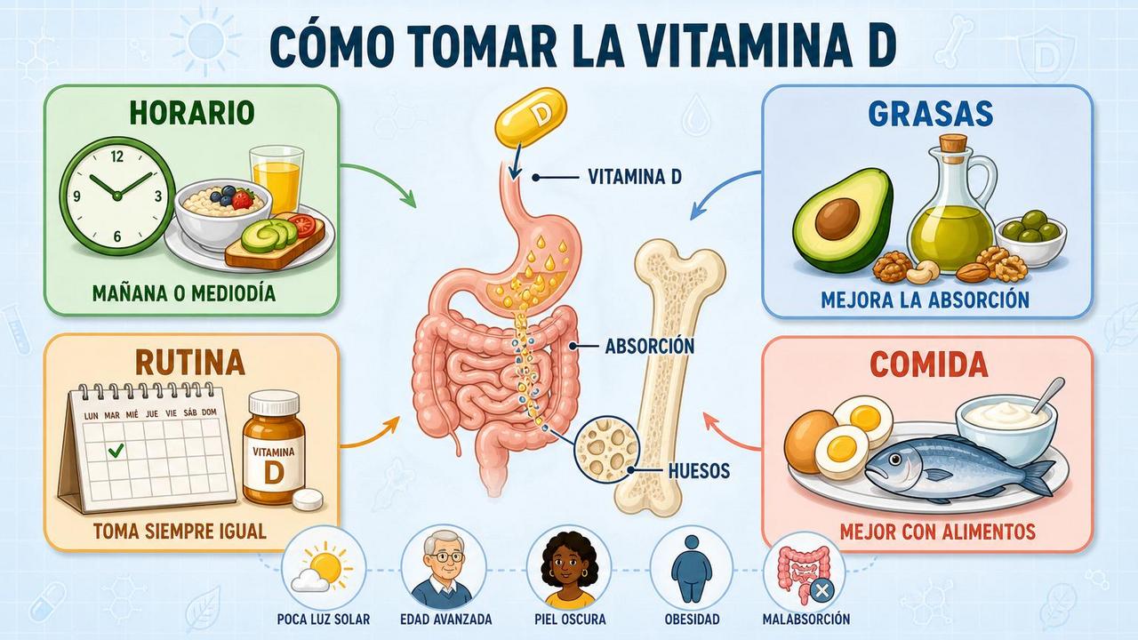 Horario, grasas, rutina y comida real: claves para absorber mejor vitamina D.