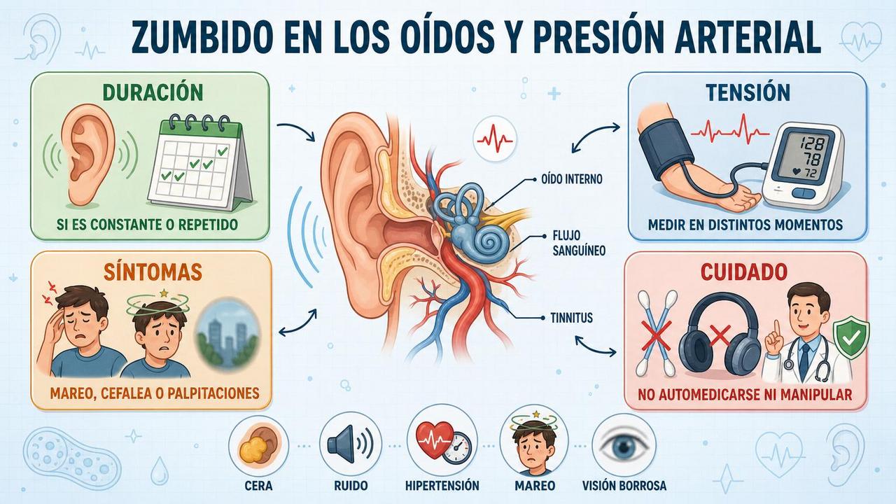 Duración, tensión, síntomas y cuidado orientan el origen vascular del tinnitus.