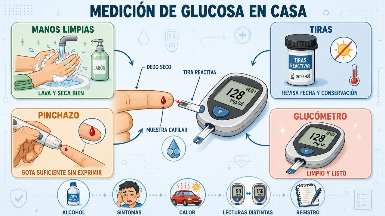 Manos, tiras, pinchazo y glucómetro: cuatro claves para medir mejor.