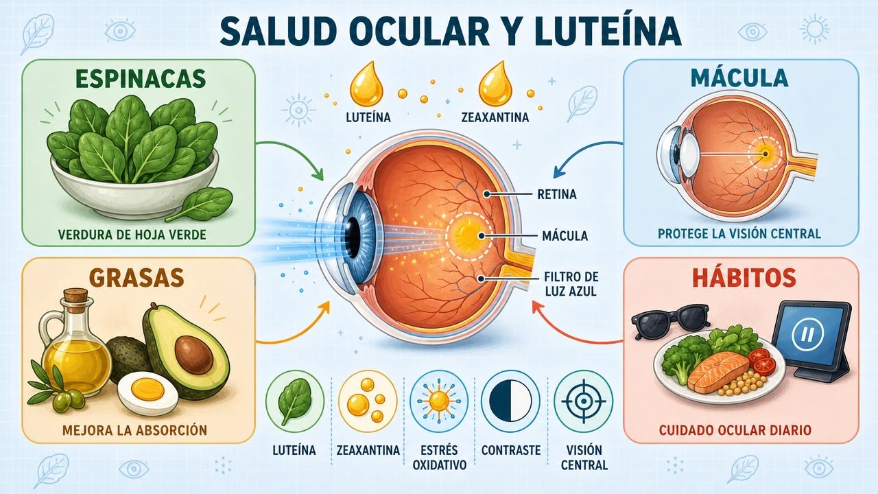 Espinacas, mácula, grasas saludables y hábitos visuales: cuatro pilares del cuidado ocular.