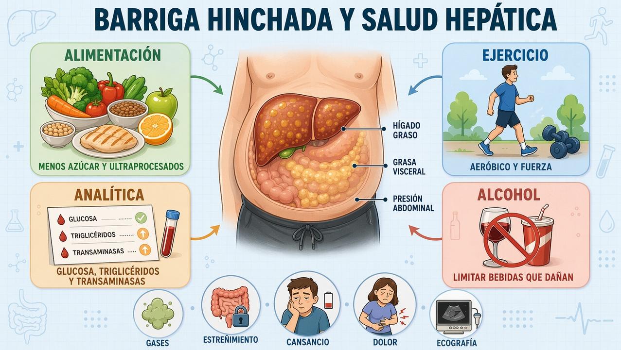 Alimentación, ejercicio, analítica y alcohol: claves para cuidar hígado y abdomen.