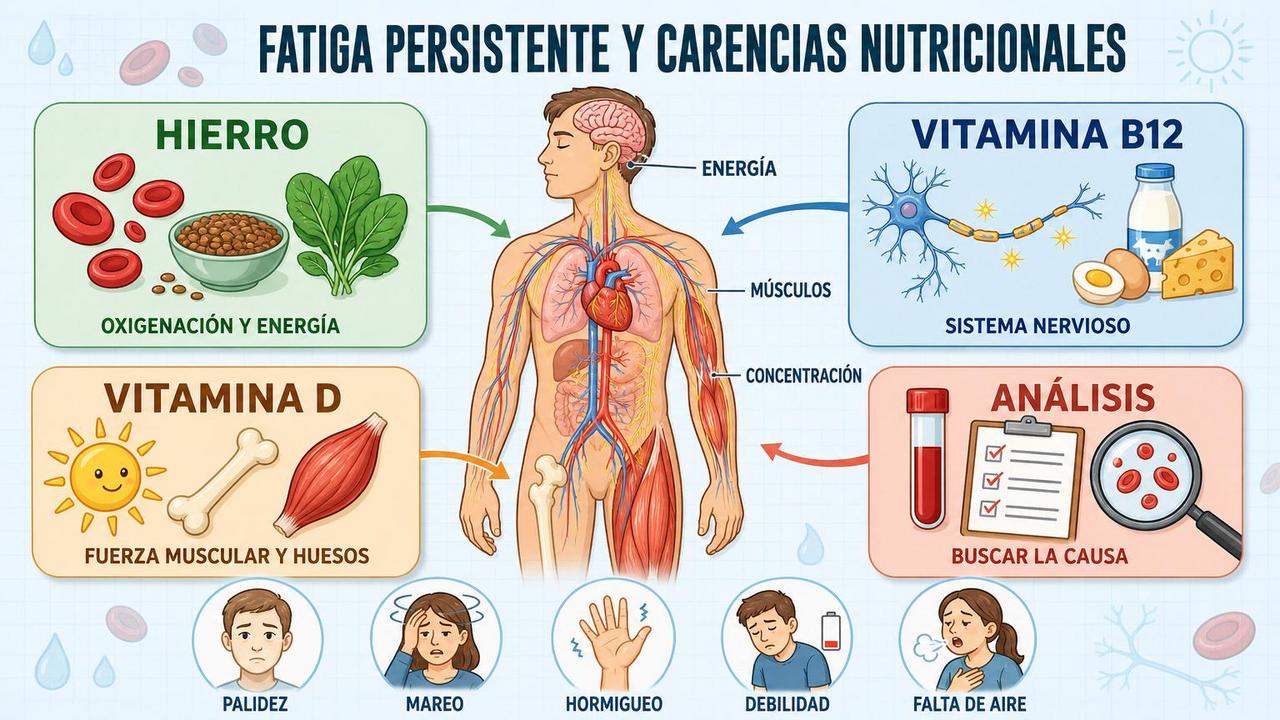 Hierro, vitamina B12, vitamina D y análisis orientan el origen del cansancio.