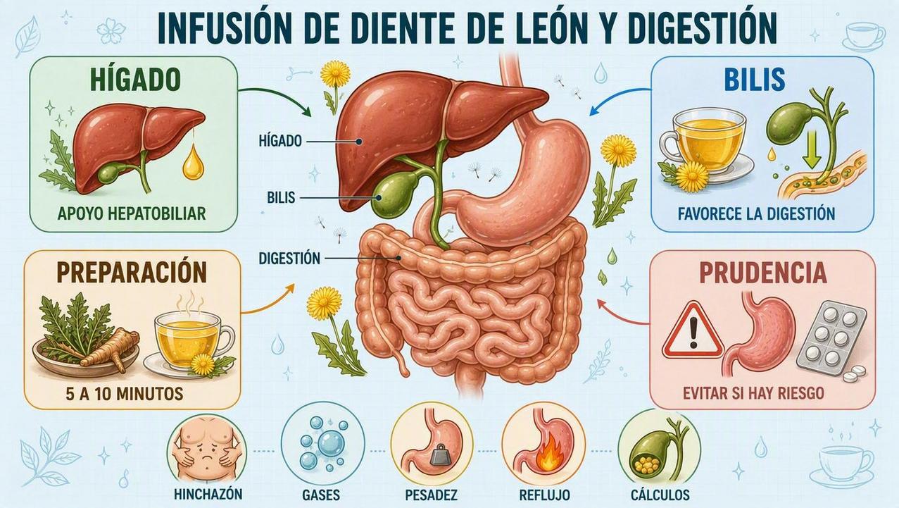Hígado, bilis, preparación y prudencia: claves visuales del diente de león.