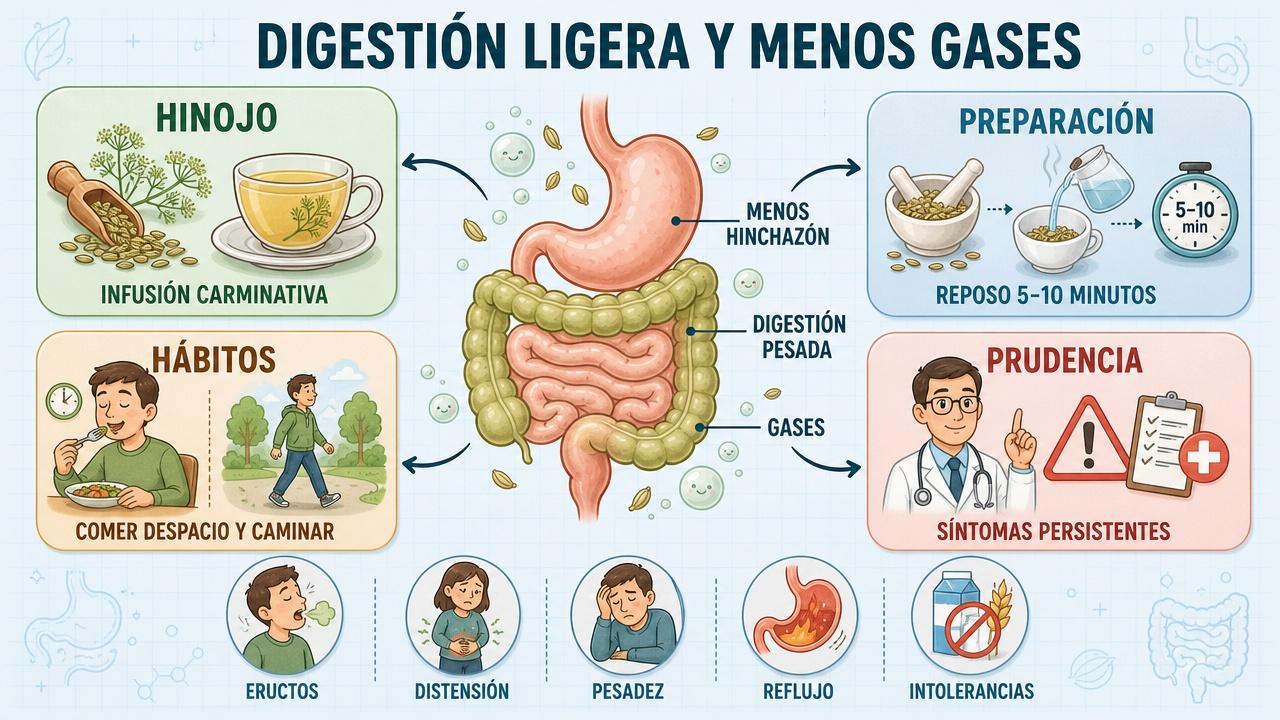 Hinojo, preparación, hábitos y prudencia: cuatro claves para mejorar la digestión.
