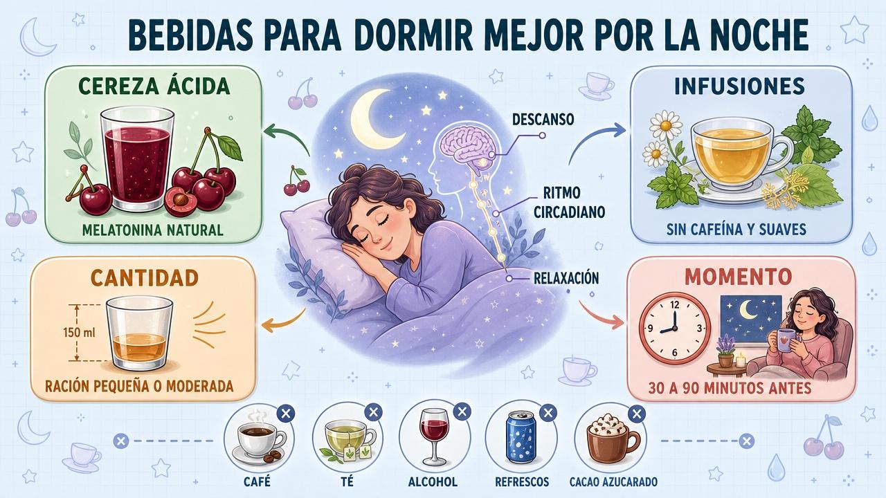 Cereza ácida, infusiones, cantidad y momento: claves para dormir mejor.