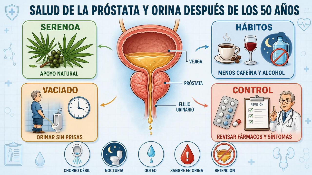 Cuatro pilares para cuidar próstata, micción, hábitos y señales de alerta.