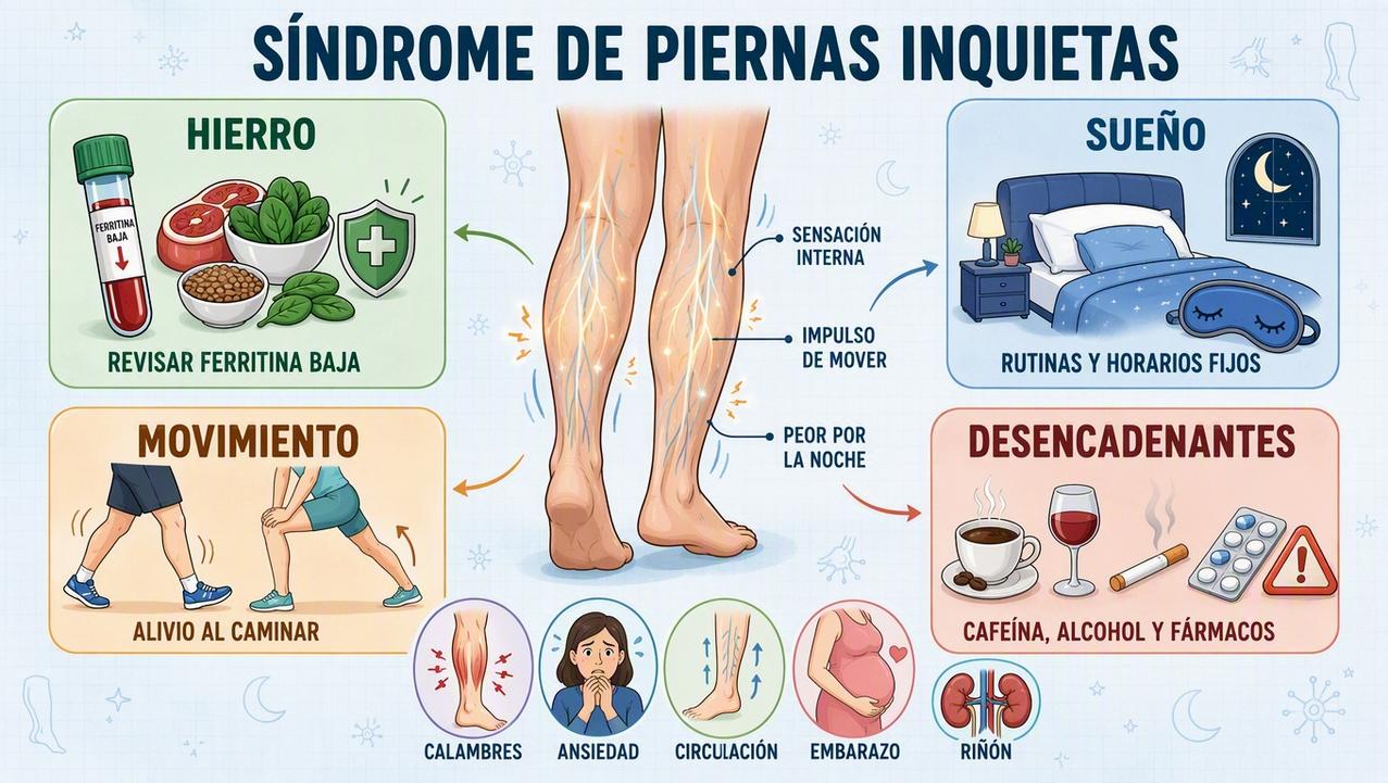 Hierro, sueño, movimiento y desencadenantes explican las claves del síndrome.