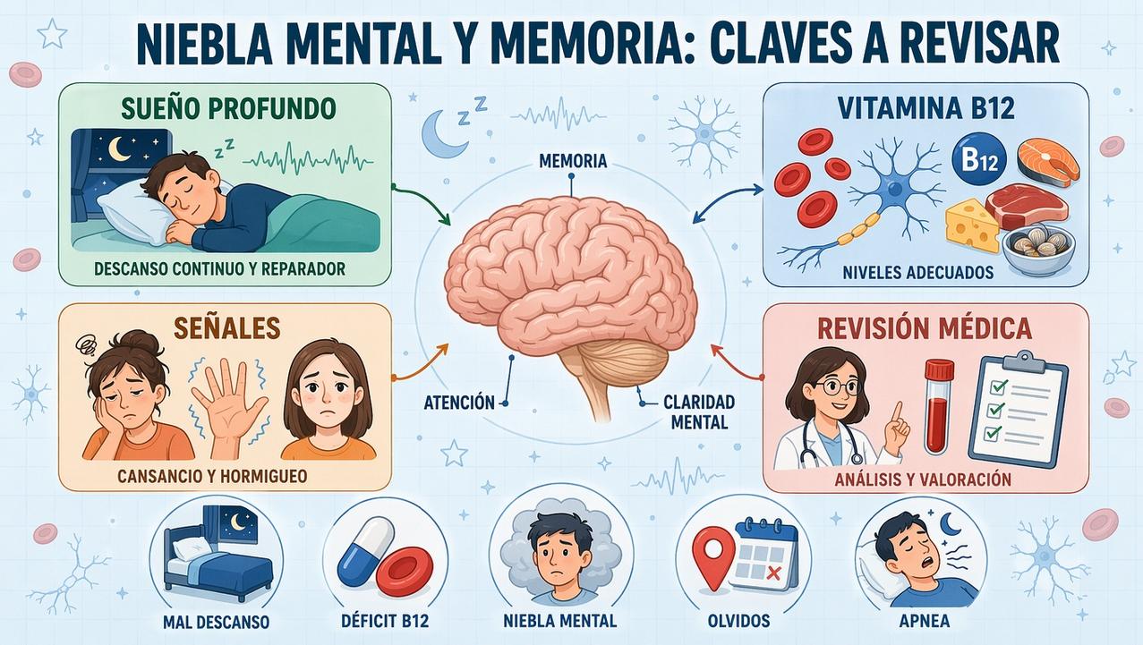 Sueño profundo, vitamina B12, señales y revisión médica como pilares clave.