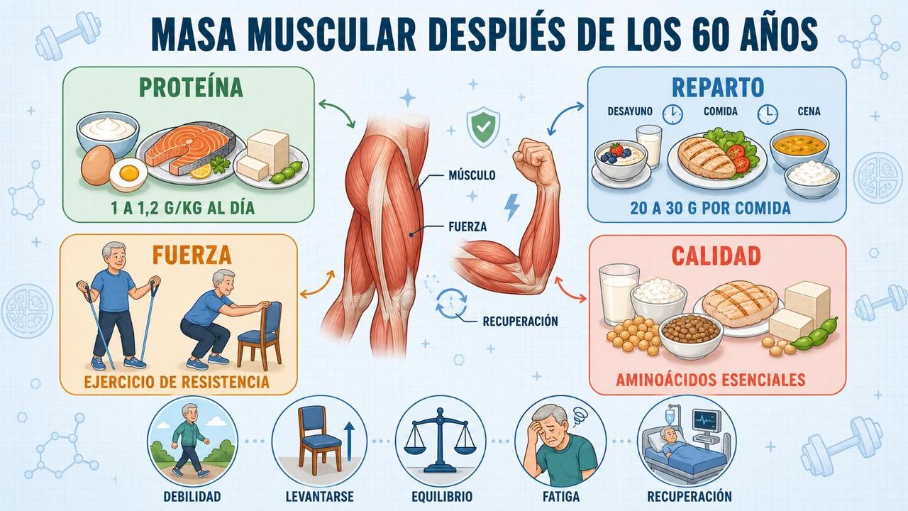 Proteína, reparto, fuerza y calidad: claves para prevenir la sarcopenia.