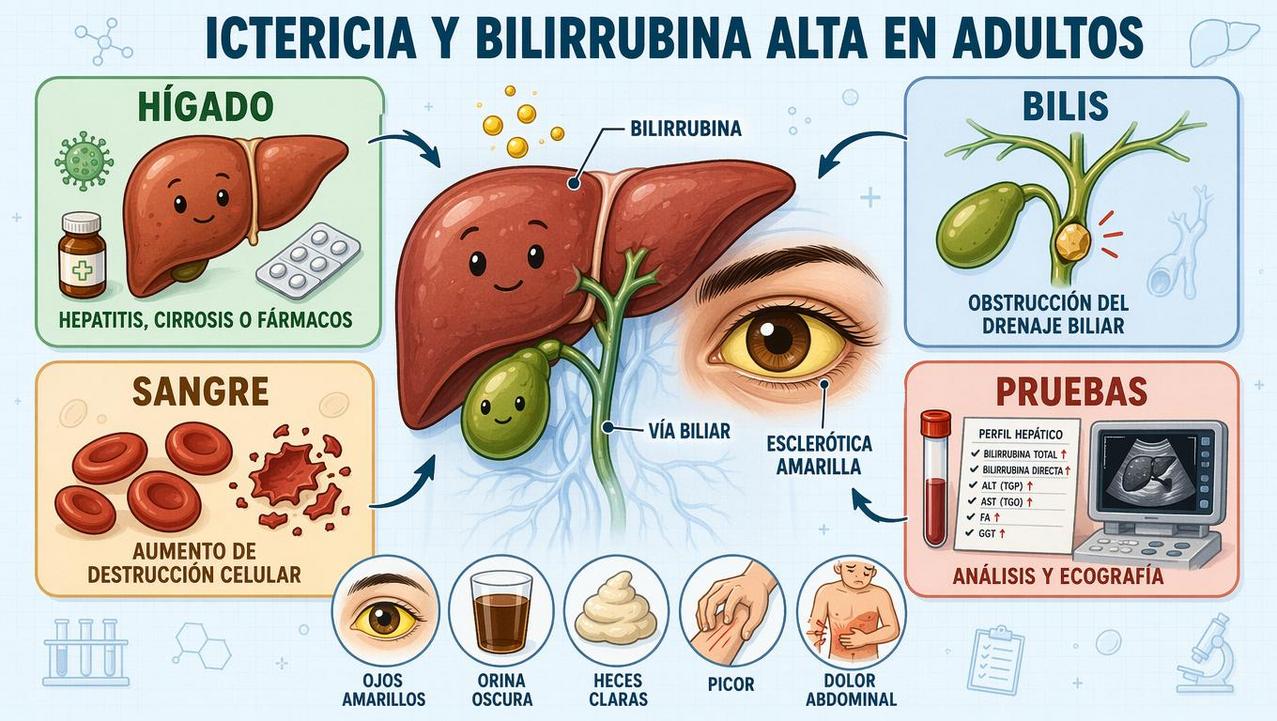 Hígado, bilis, sangre y pruebas clave para entender la ictericia.