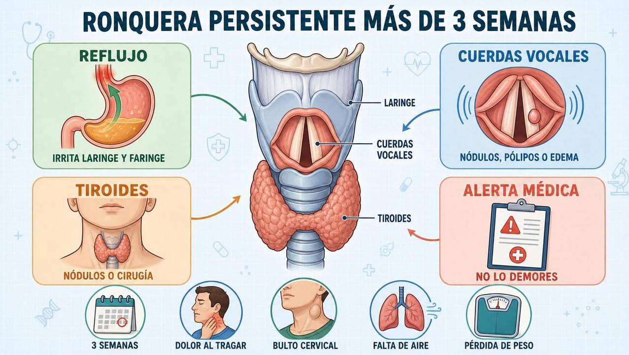 Cuatro claves para entender la ronquera prolongada y sus señales de alerta.