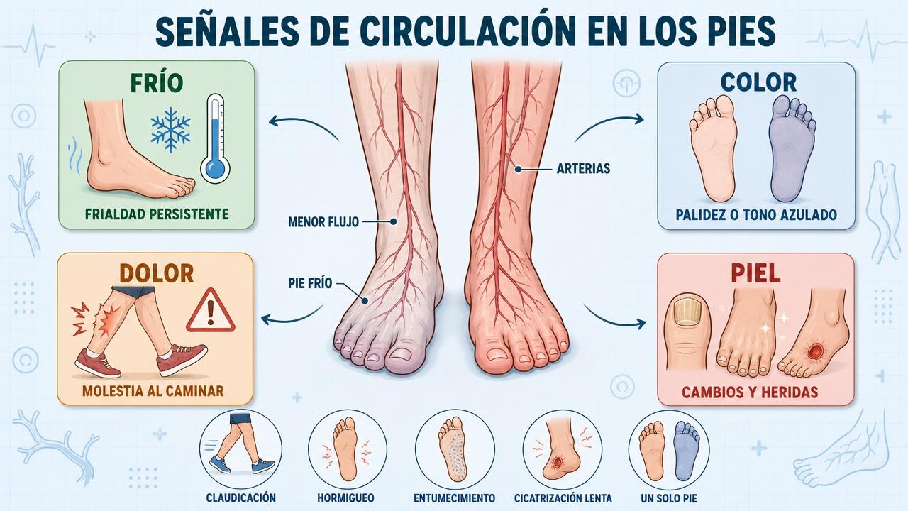 Frío, color, dolor y piel orientan sobre problemas de circulación.
