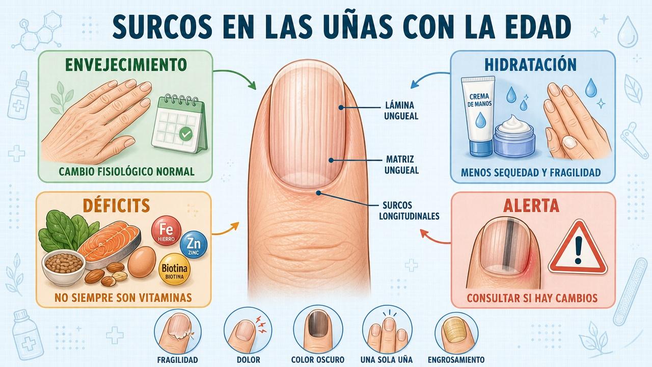 Edad, hidratación, déficits y señales de alerta explican los surcos ungueales.